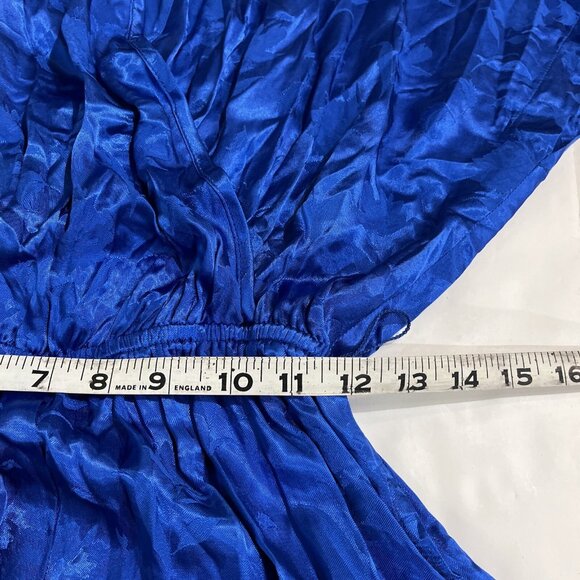 Shore Romper Womens S Blue Satin Floral Faux Wrap Flowy Tropical Vacation - Picture 5 of 12